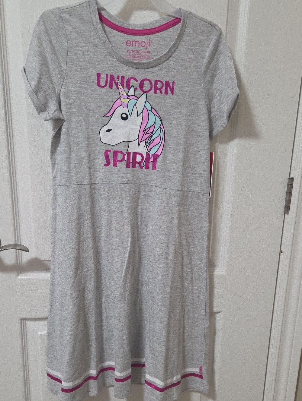 Emoji Girls' Gray Unicorn Spirit Dress with Pink Accents
